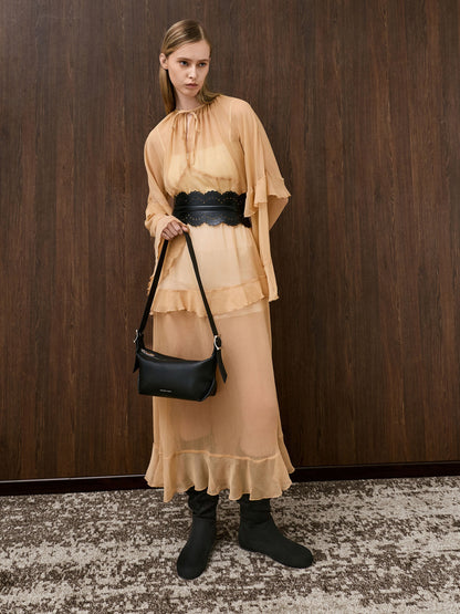 Faux Suede Ruched Knee-High Boots - Black Textured | CHARLES & KEITH