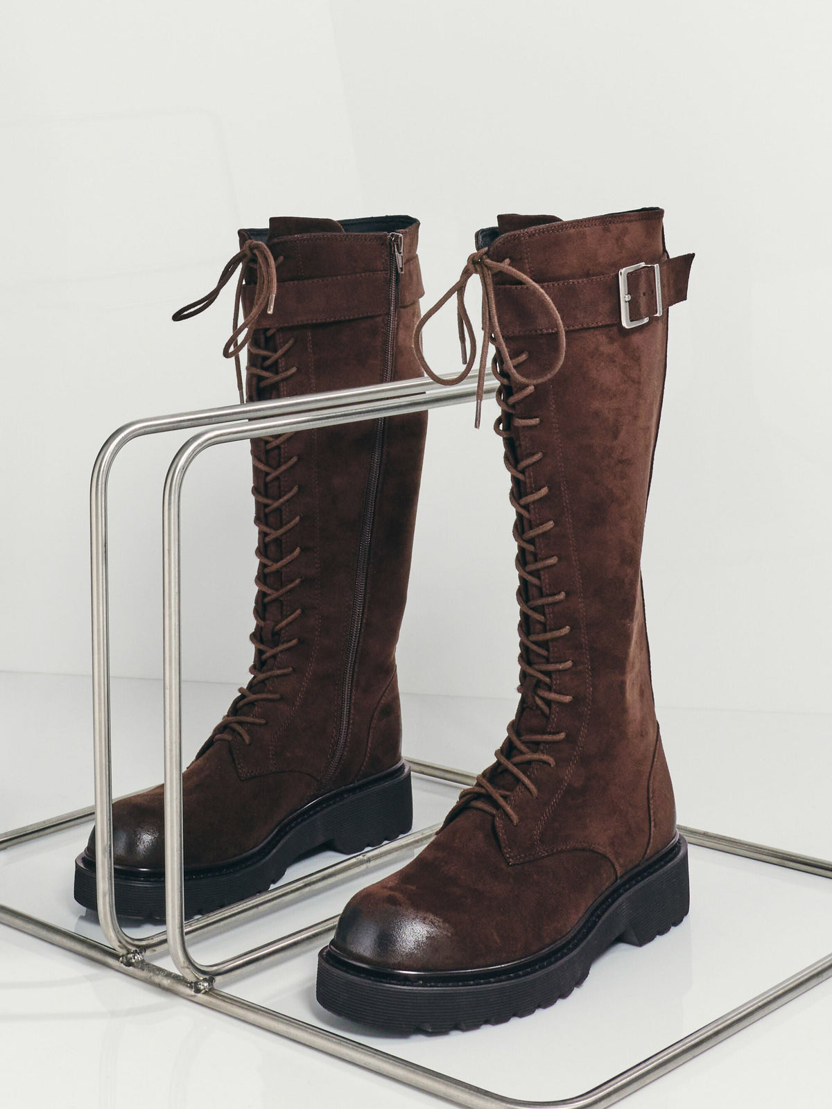 Darian Faux Suede Knee-High Boots - Dark Brown Textured | CHARLES & KEITH