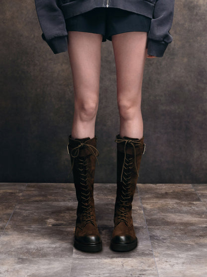 Darian Faux Suede Knee-High Boots - Dark Brown Textured | CHARLES & KEITH