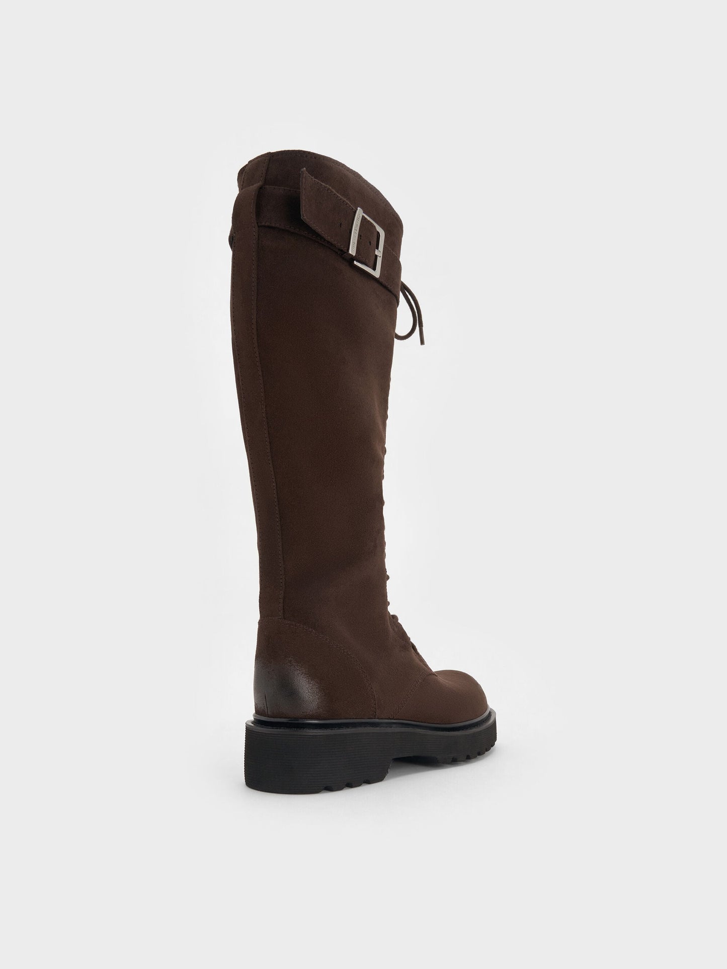 Darian Faux Suede Knee-High Boots - Dark Brown Textured | CHARLES & KEITH