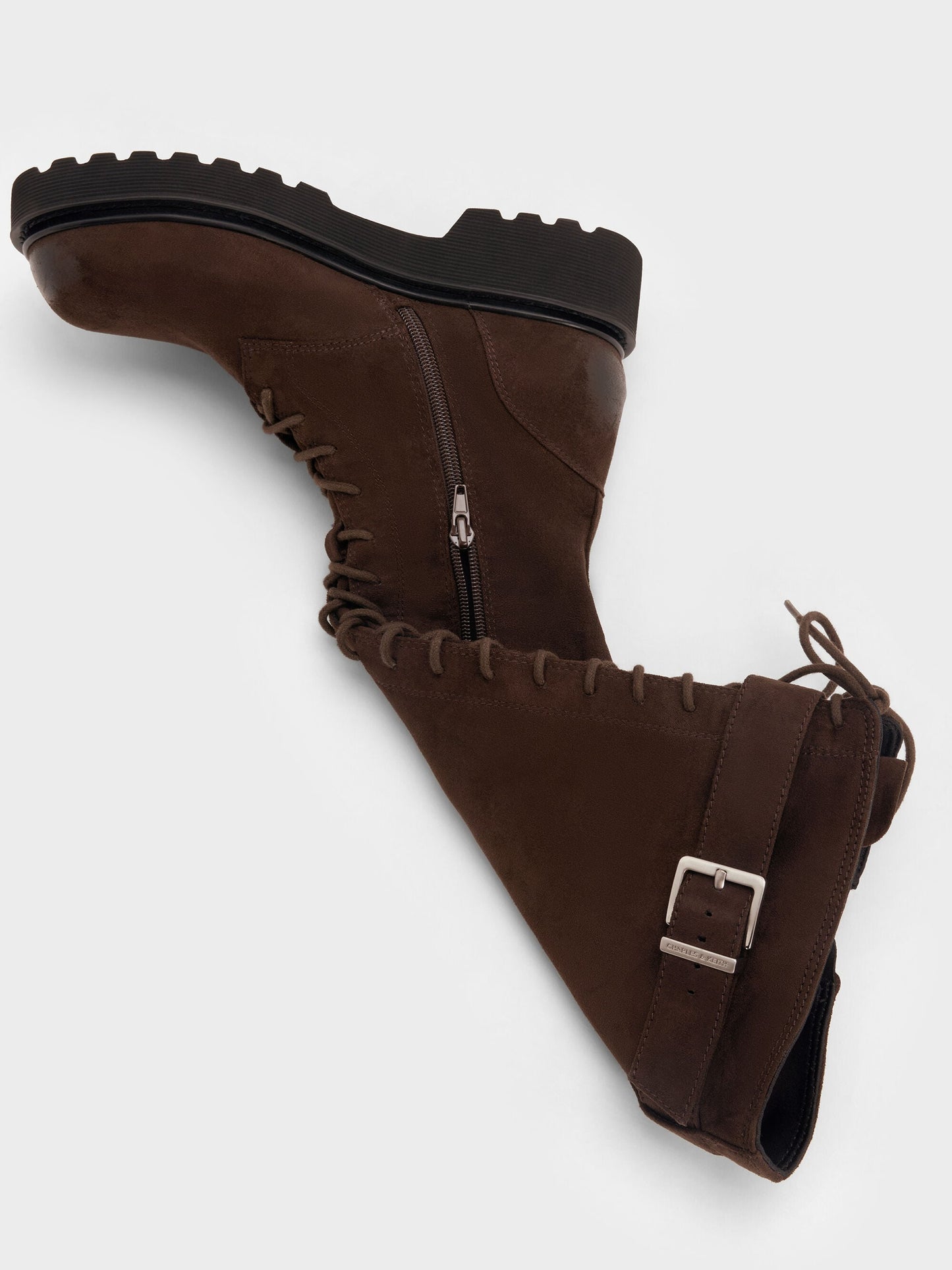 Darian Faux Suede Knee-High Boots - Dark Brown Textured | CHARLES & KEITH