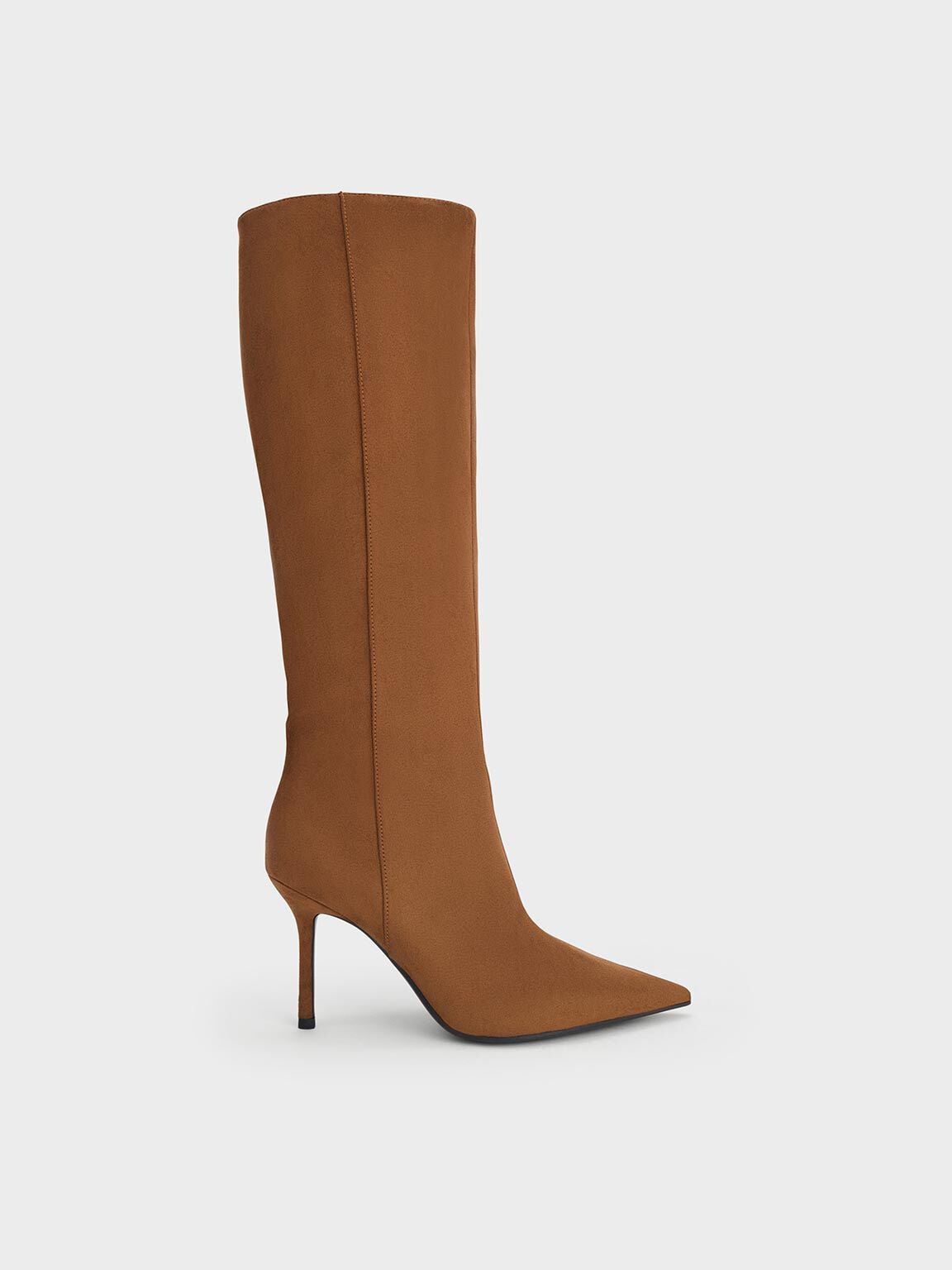 Faux Suede Pointed Stiletto Knee-High Boots - Cognac | CHARLES & KEITH