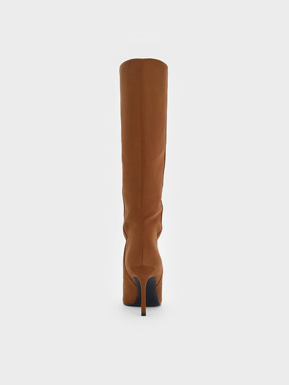 Faux Suede Pointed Stiletto Knee-High Boots - Cognac | CHARLES & KEITH