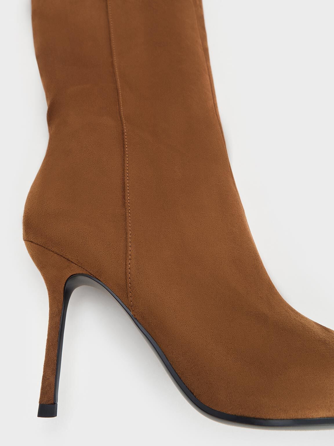 Faux Suede Pointed Stiletto Knee-High Boots - Cognac | CHARLES & KEITH