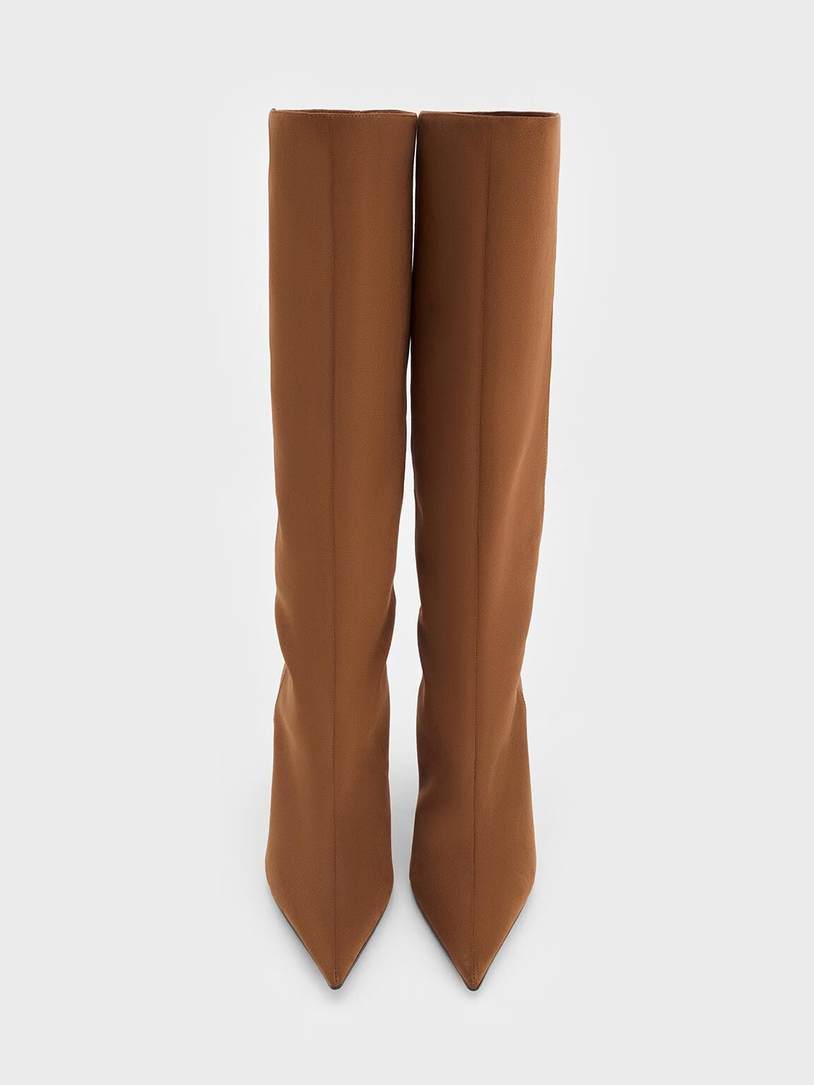 Faux Suede Pointed Stiletto Knee-High Boots - Cognac | CHARLES & KEITH