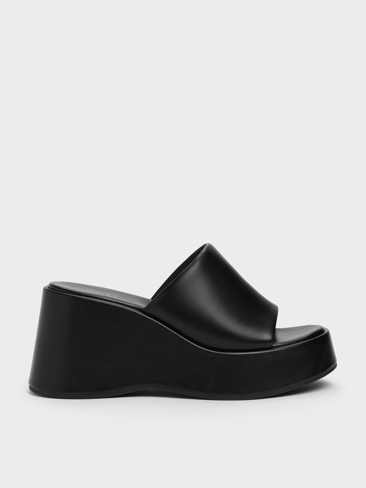 Wide-Strap Platform Wedges - Black | CHARLES & KEITH