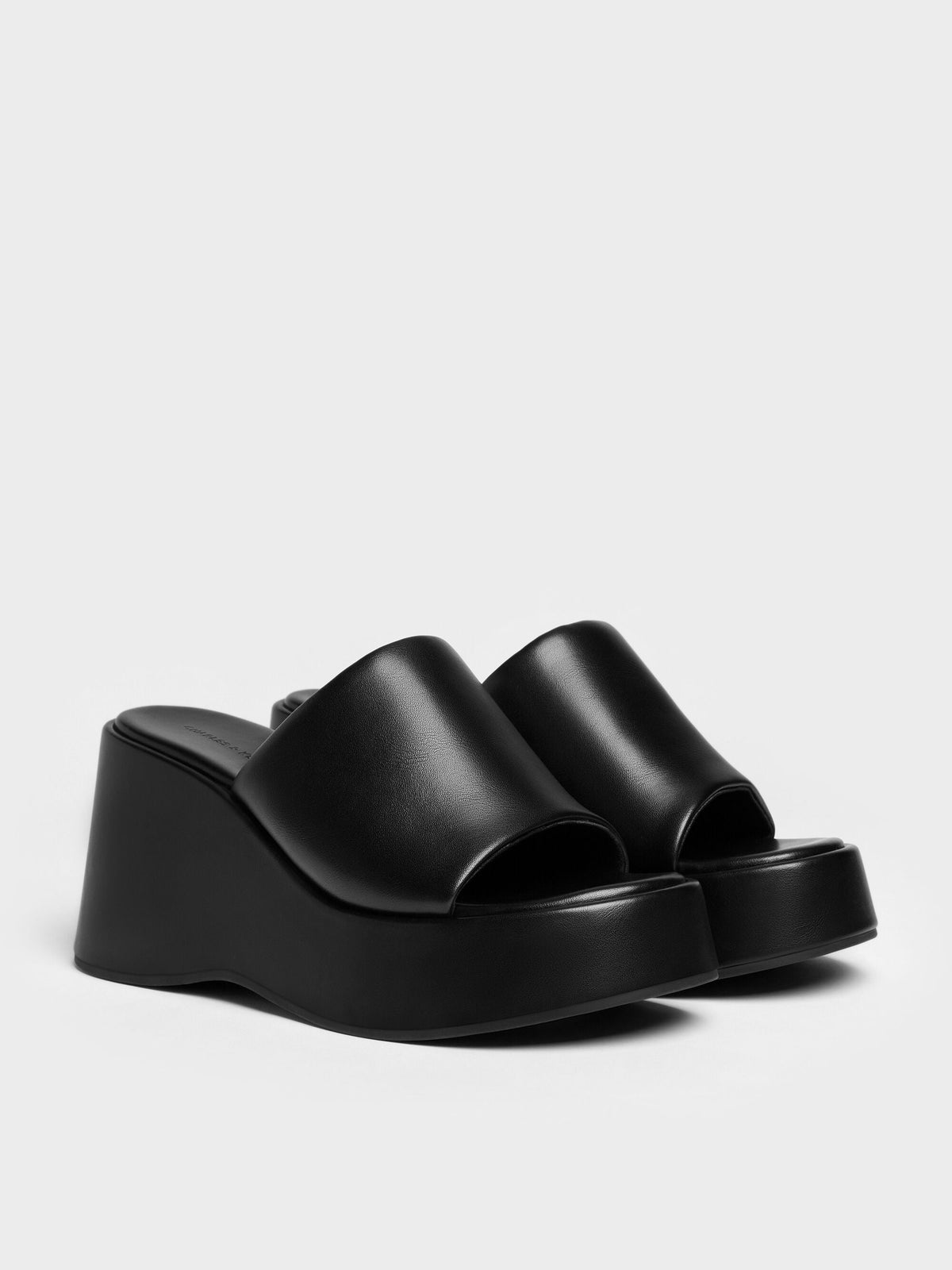 Wide-Strap Platform Wedges - Black | CHARLES & KEITH