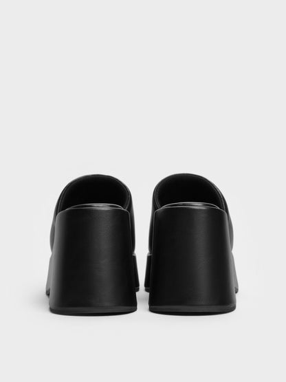Wide-Strap Platform Wedges - Black | CHARLES & KEITH