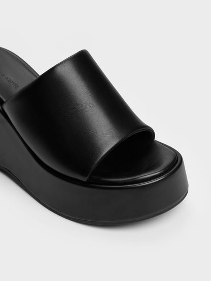 Wide-Strap Platform Wedges - Black | CHARLES & KEITH