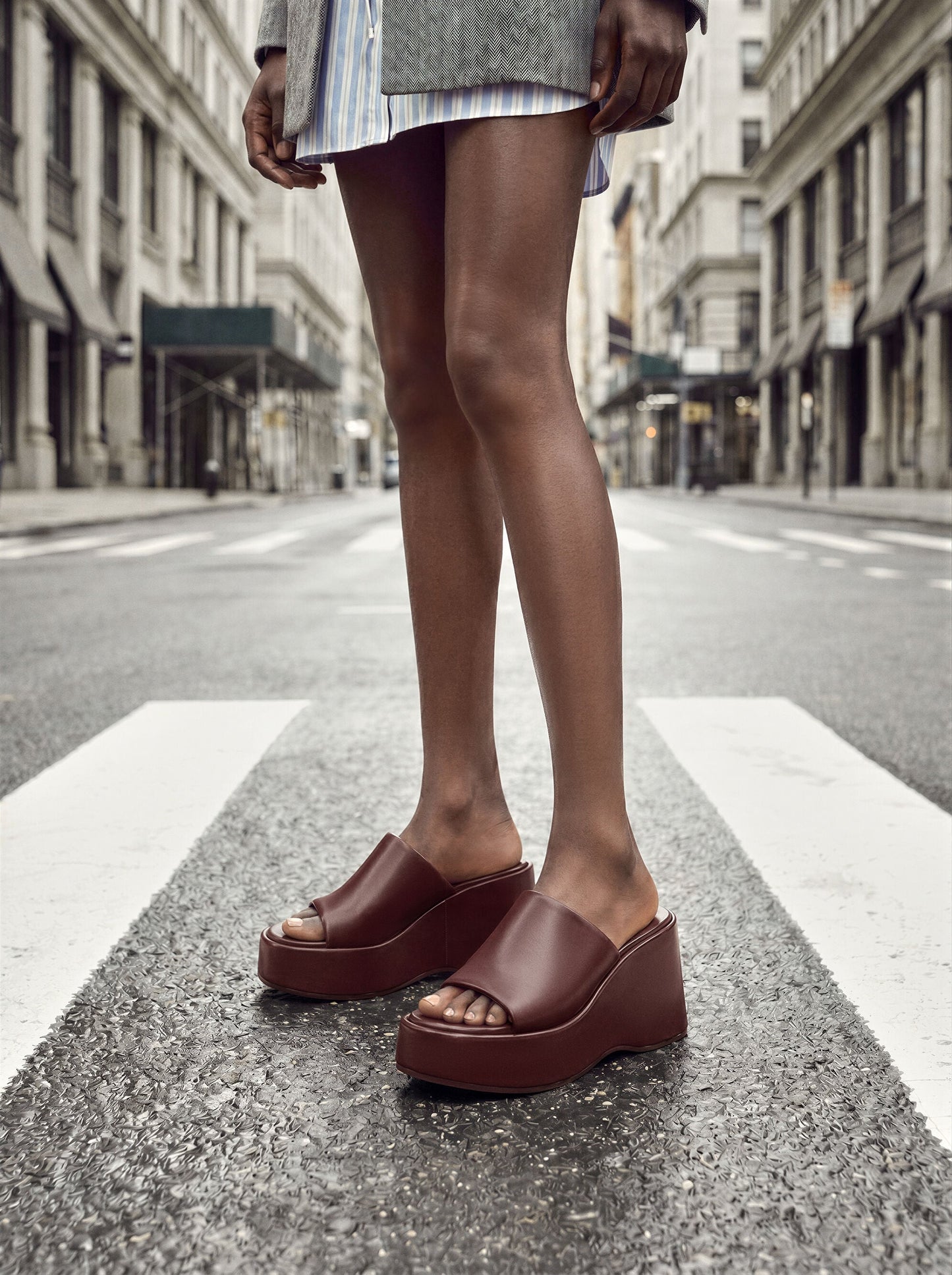 Wide-Strap Platform Wedges - Burgundy | CHARLES & KEITH