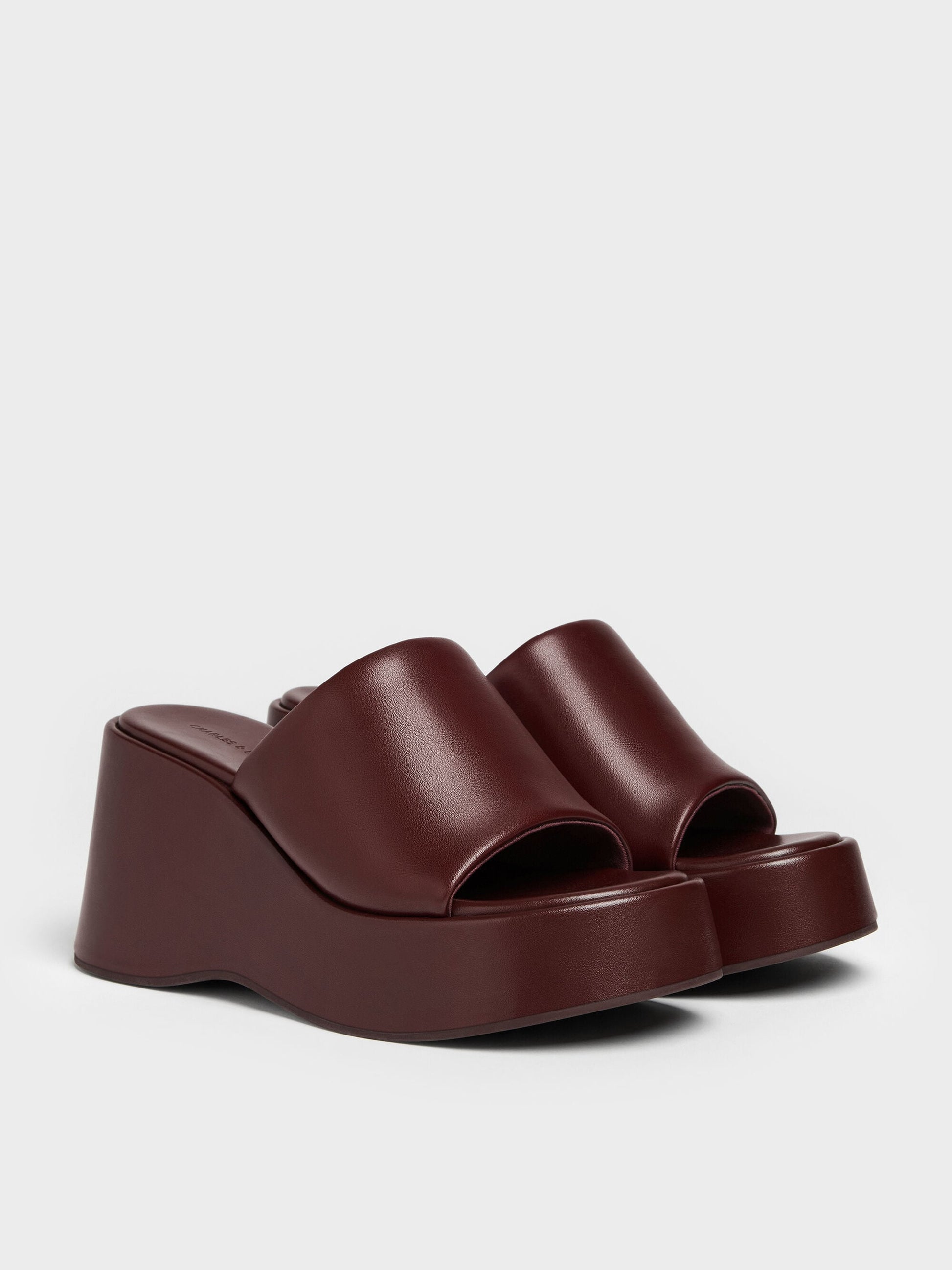 Wide-Strap Platform Wedges - Burgundy | CHARLES & KEITH