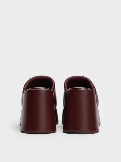 Wide-Strap Platform Wedges - Burgundy | CHARLES & KEITH