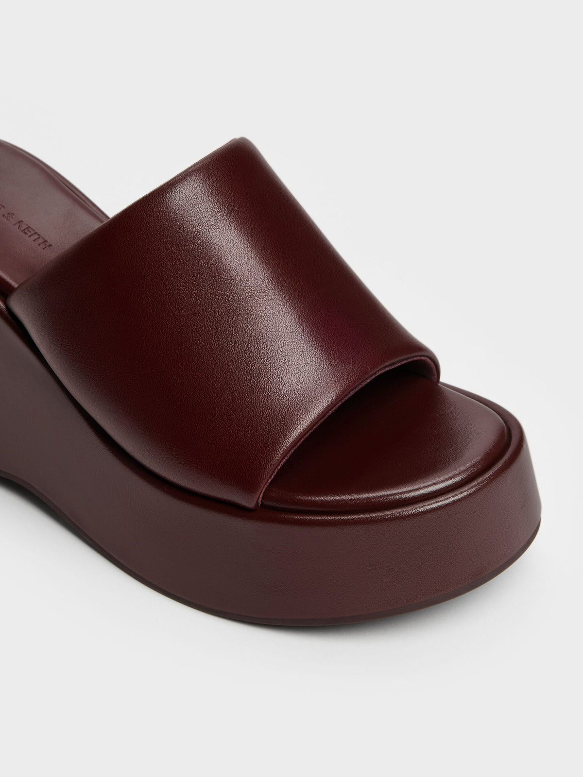 Wide-Strap Platform Wedges - Burgundy | CHARLES & KEITH