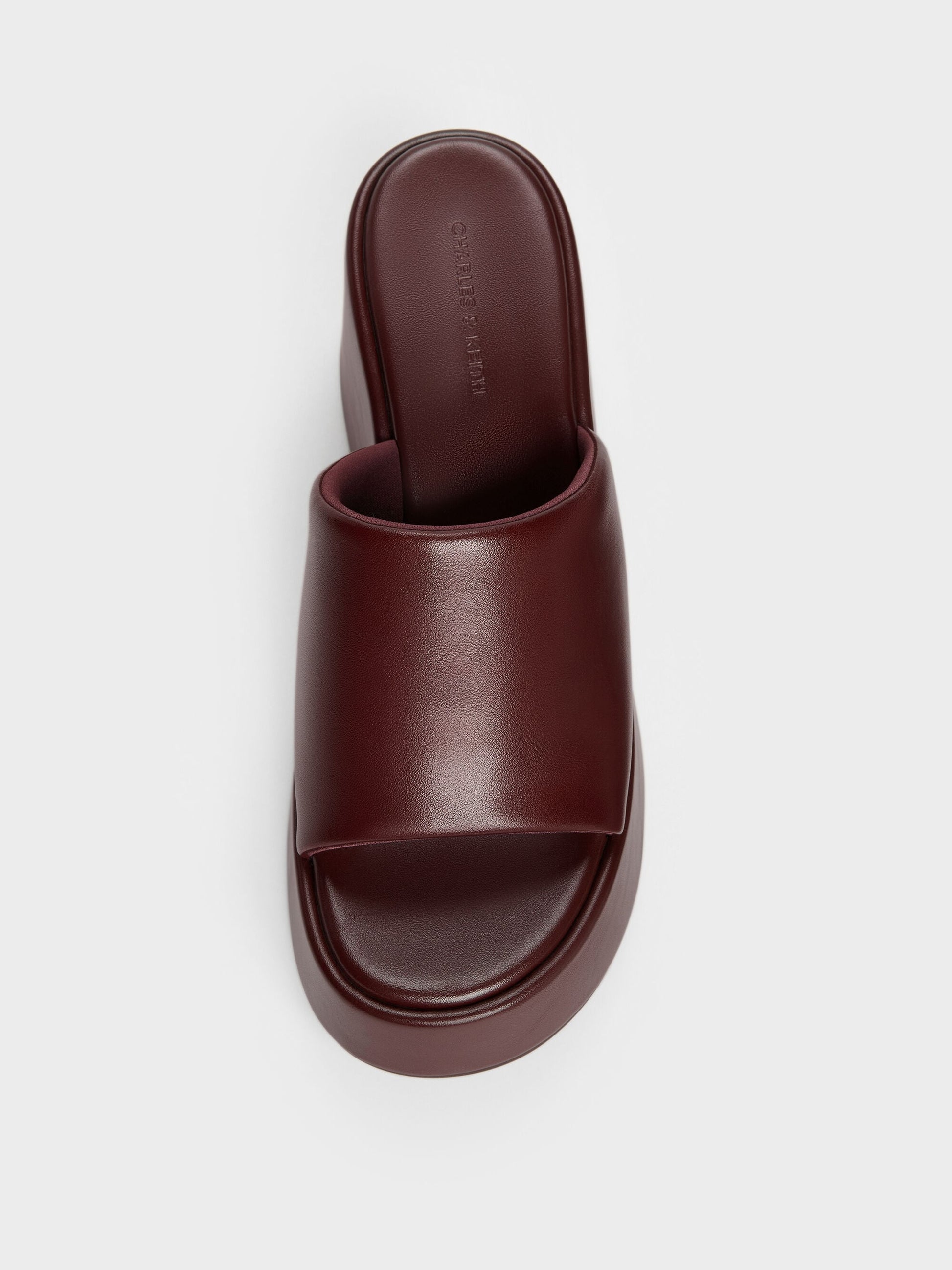 Wide-Strap Platform Wedges - Burgundy | CHARLES & KEITH