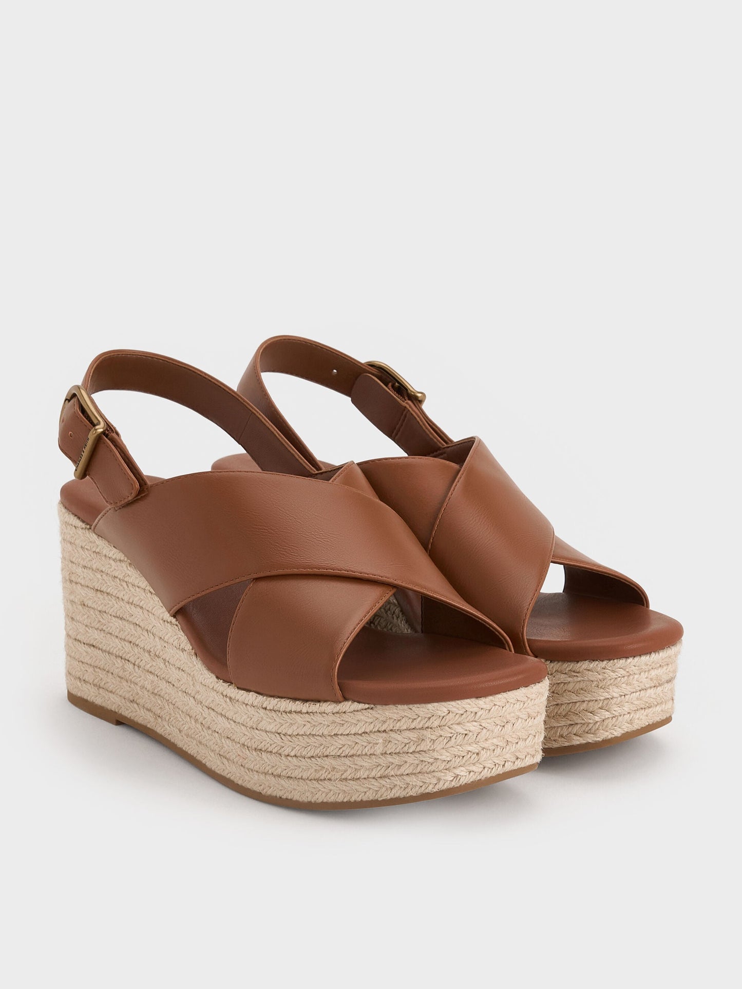 Crossover Espadrille Wedges - Brown | CHARLES & KEITH