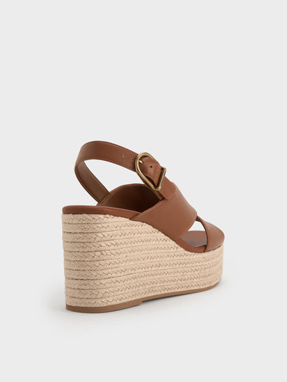 Crossover Espadrille Wedges - Brown | CHARLES & KEITH