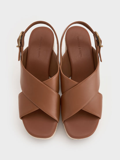 Crossover Espadrille Wedges - Brown | CHARLES & KEITH