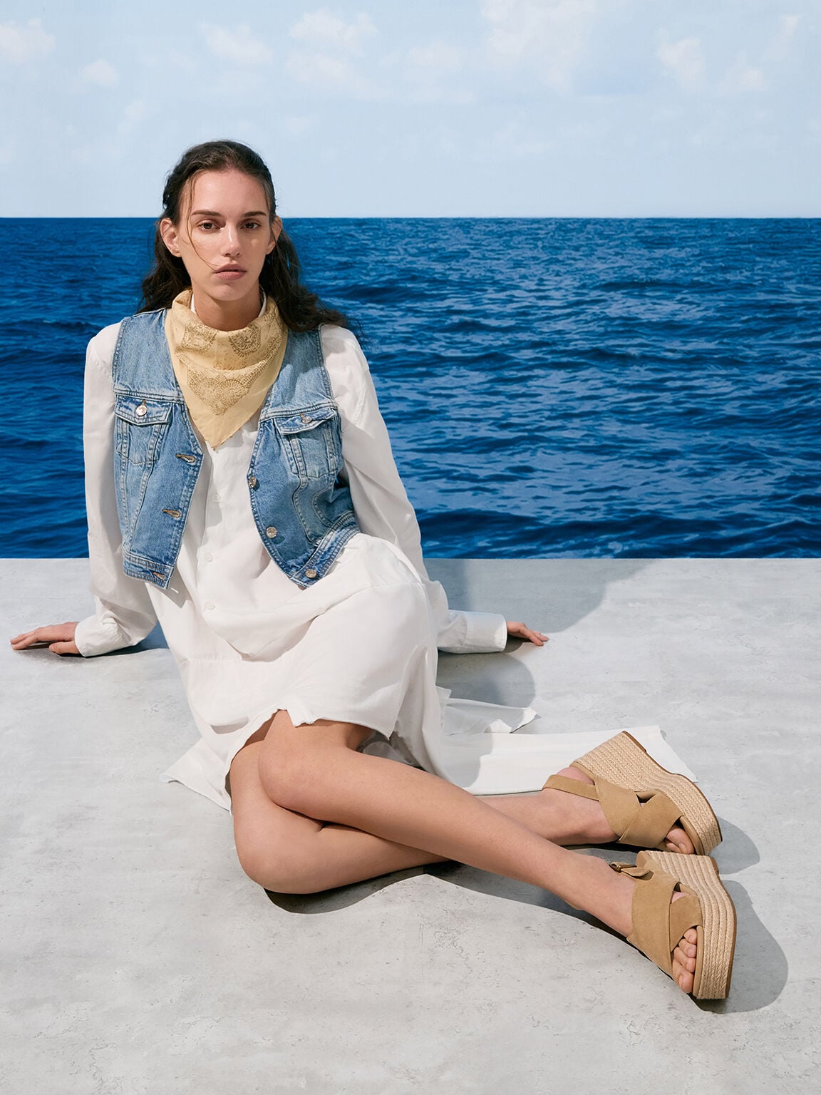 Faux Suede Crossover Espadrille Wedges - Sand | CHARLES & KEITH