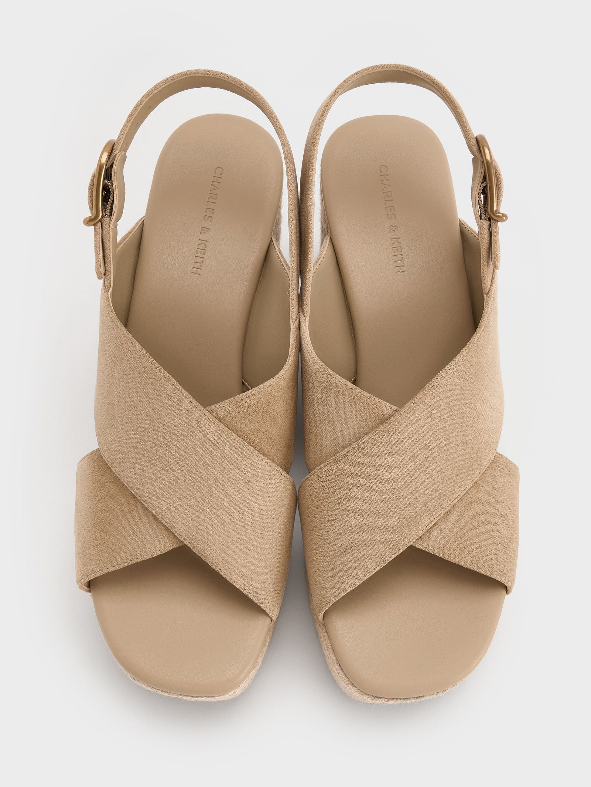 Faux Suede Crossover Espadrille Wedges - Sand | CHARLES & KEITH