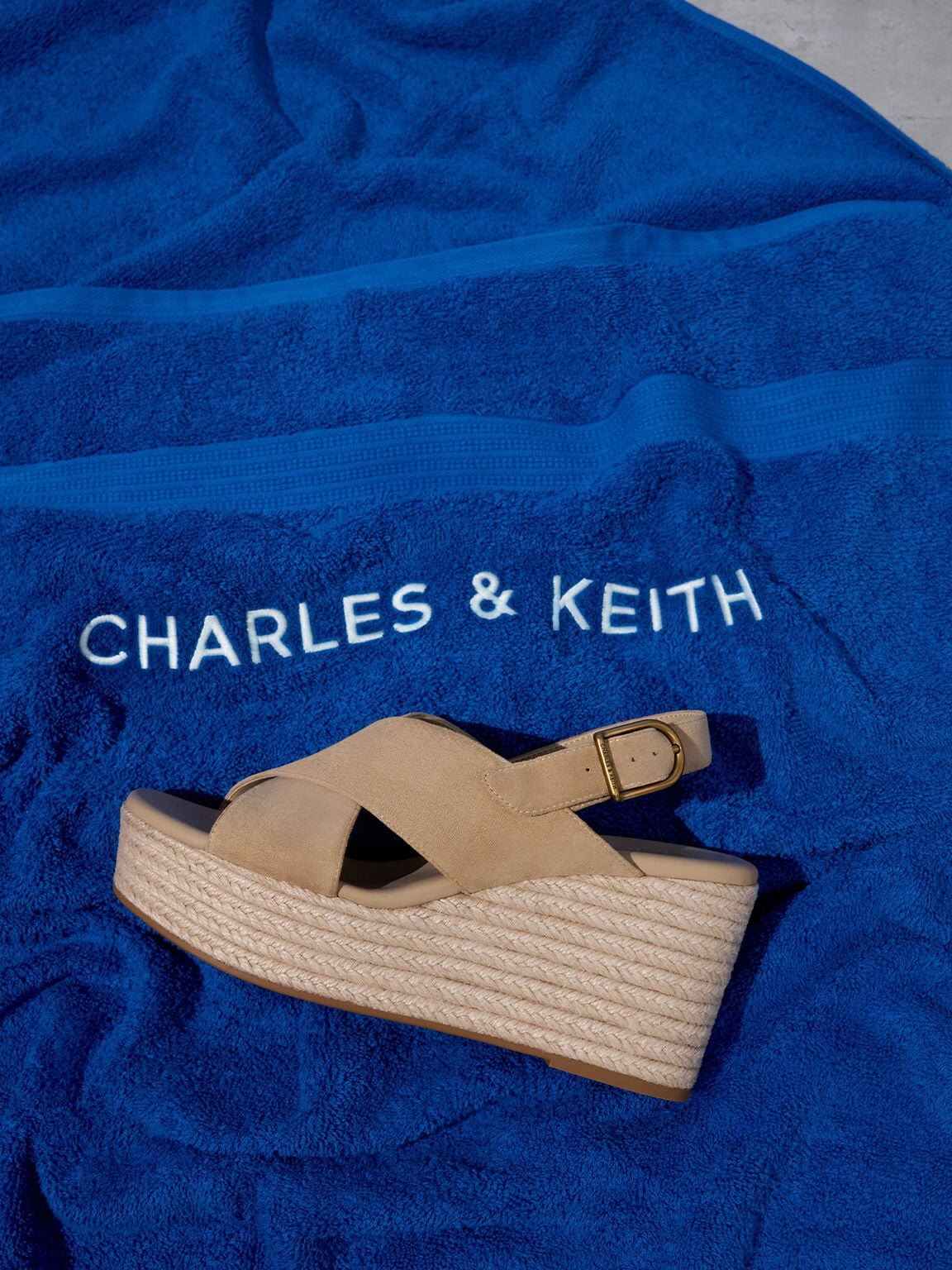 Faux Suede Crossover Espadrille Wedges - Sand | CHARLES & KEITH