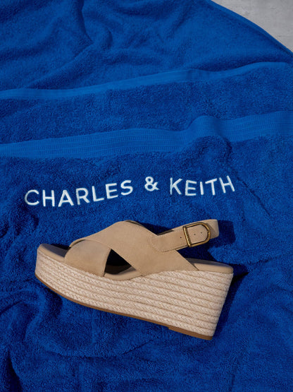 Faux Suede Crossover Espadrille Wedges - Sand | CHARLES & KEITH