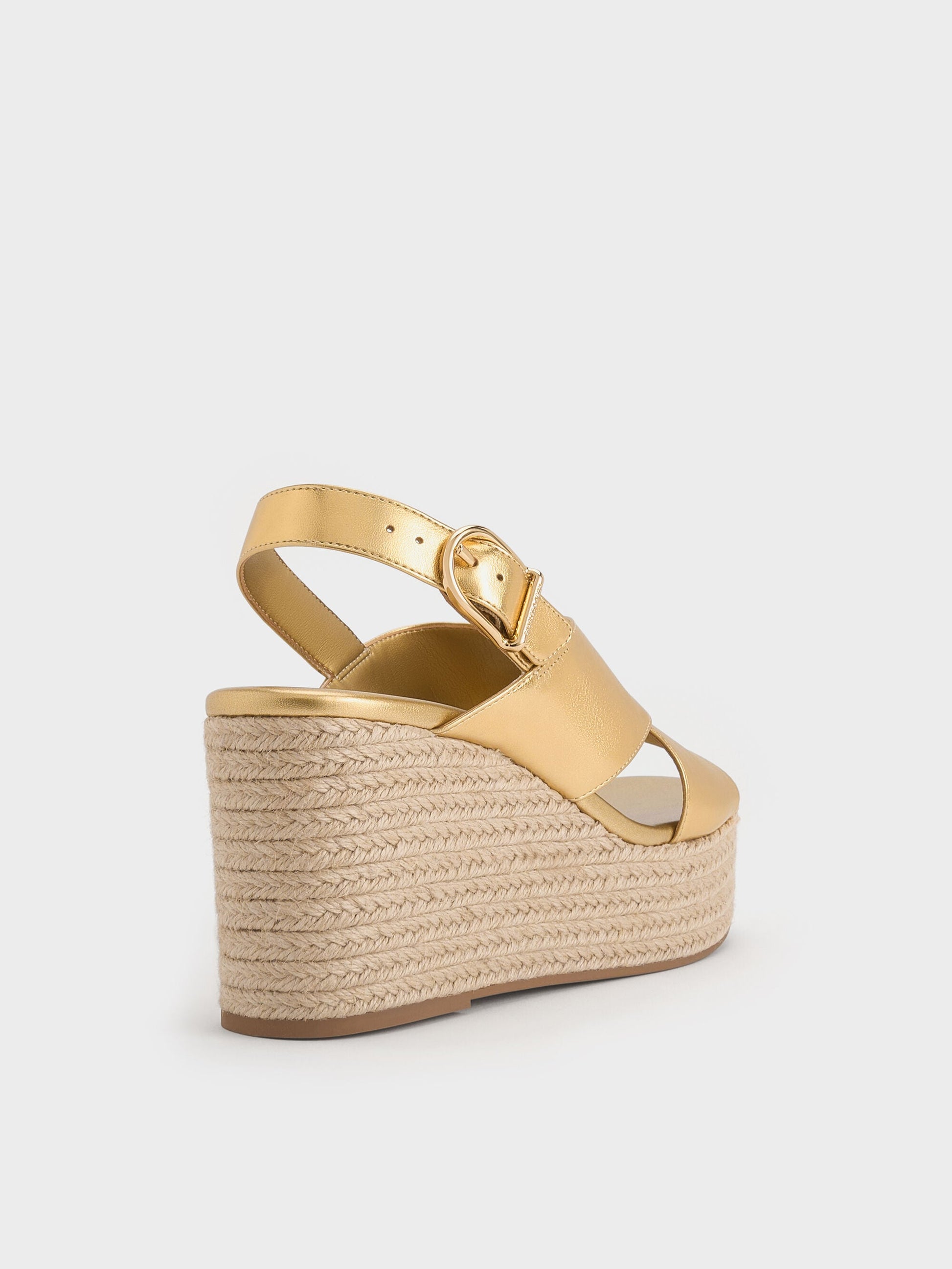 Metallic Crossover Espadrille Wedges - Gold | CHARLES & KEITH