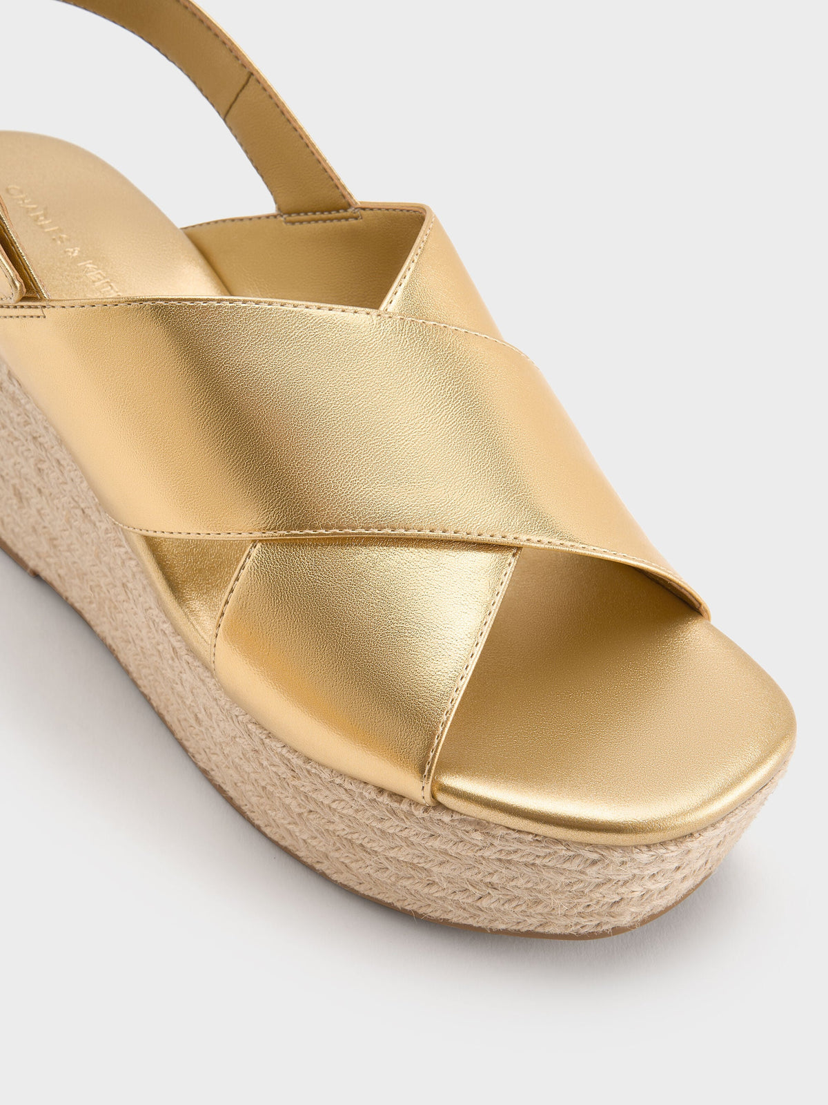 Metallic Crossover Espadrille Wedges - Gold | CHARLES & KEITH