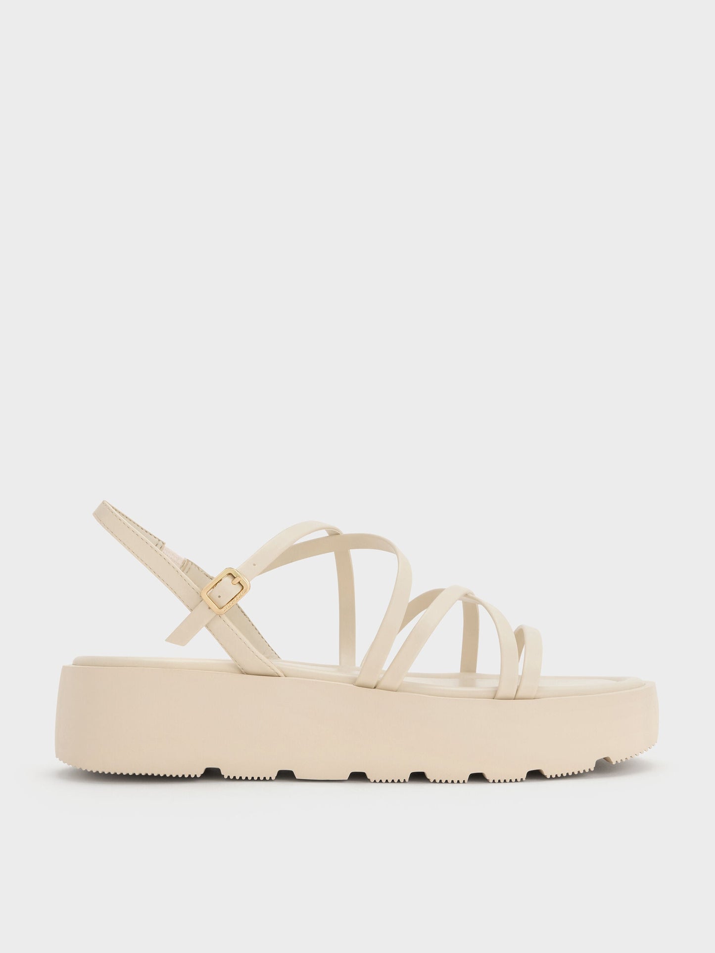 Strappy Ridged-Sole Flatform Sandals - Chalk | CHARLES & KEITH