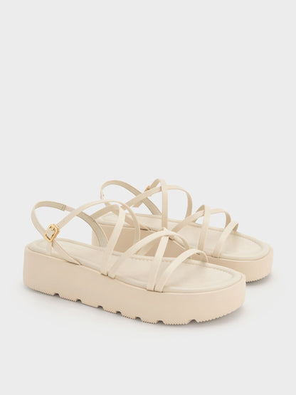 Strappy Ridged-Sole Flatform Sandals - Chalk | CHARLES & KEITH