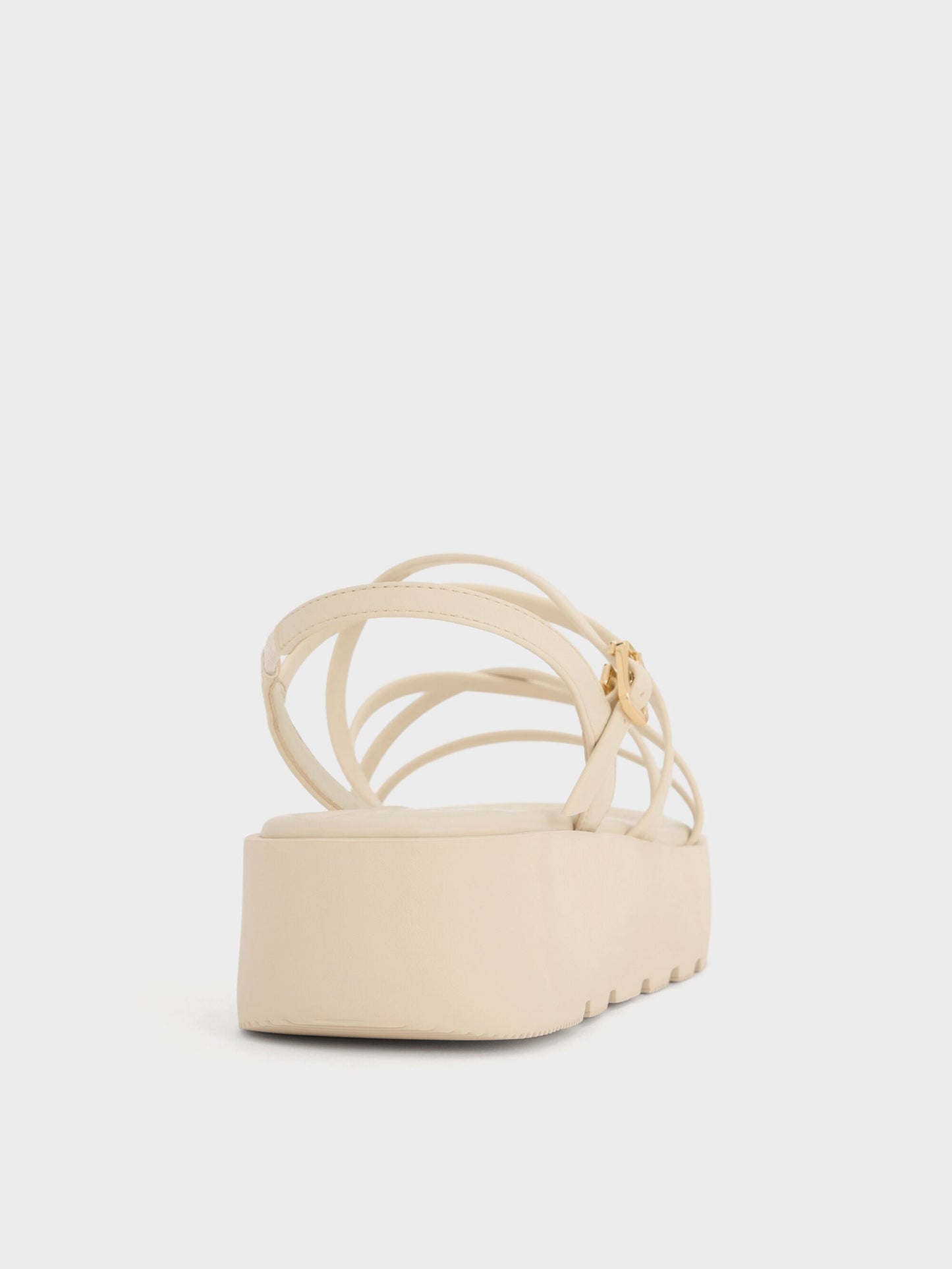 Strappy Ridged-Sole Flatform Sandals - Chalk | CHARLES & KEITH