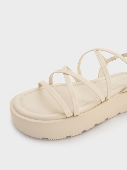 Strappy Ridged-Sole Flatform Sandals - Chalk | CHARLES & KEITH