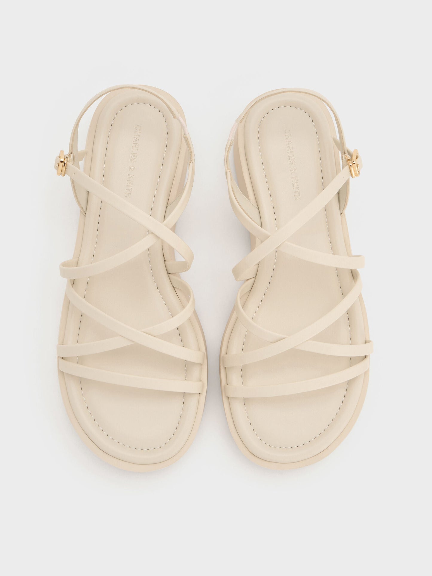 Strappy Ridged-Sole Flatform Sandals - Chalk | CHARLES & KEITH