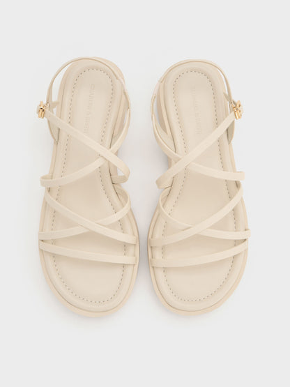 Strappy Ridged-Sole Flatform Sandals - Chalk | CHARLES & KEITH