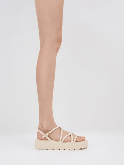 Strappy Ridged-Sole Flatform Sandals - Chalk | CHARLES & KEITH
