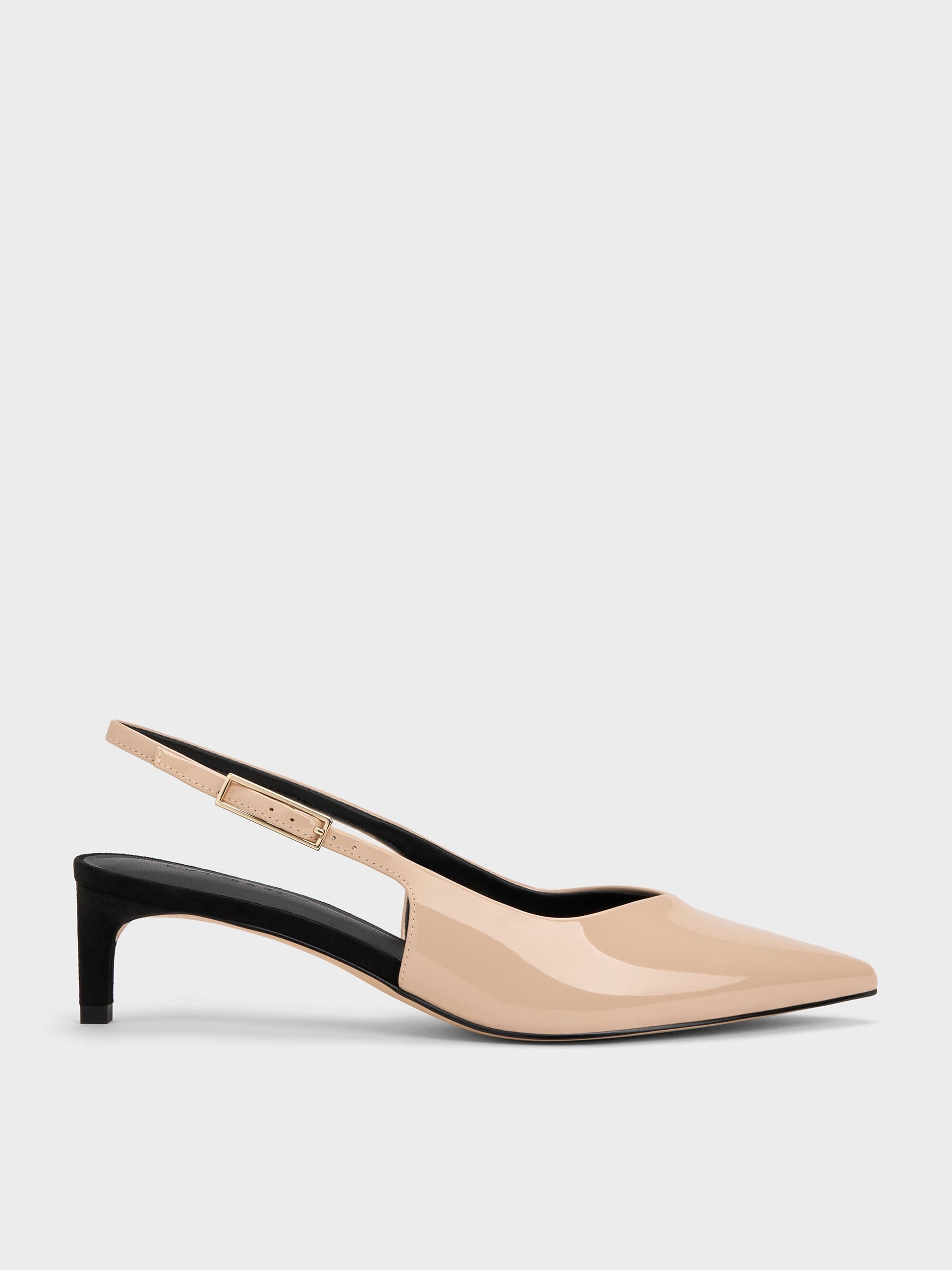 Luciana Patent Slingback Kitten Heels - Nude | CHARLES & KEITH