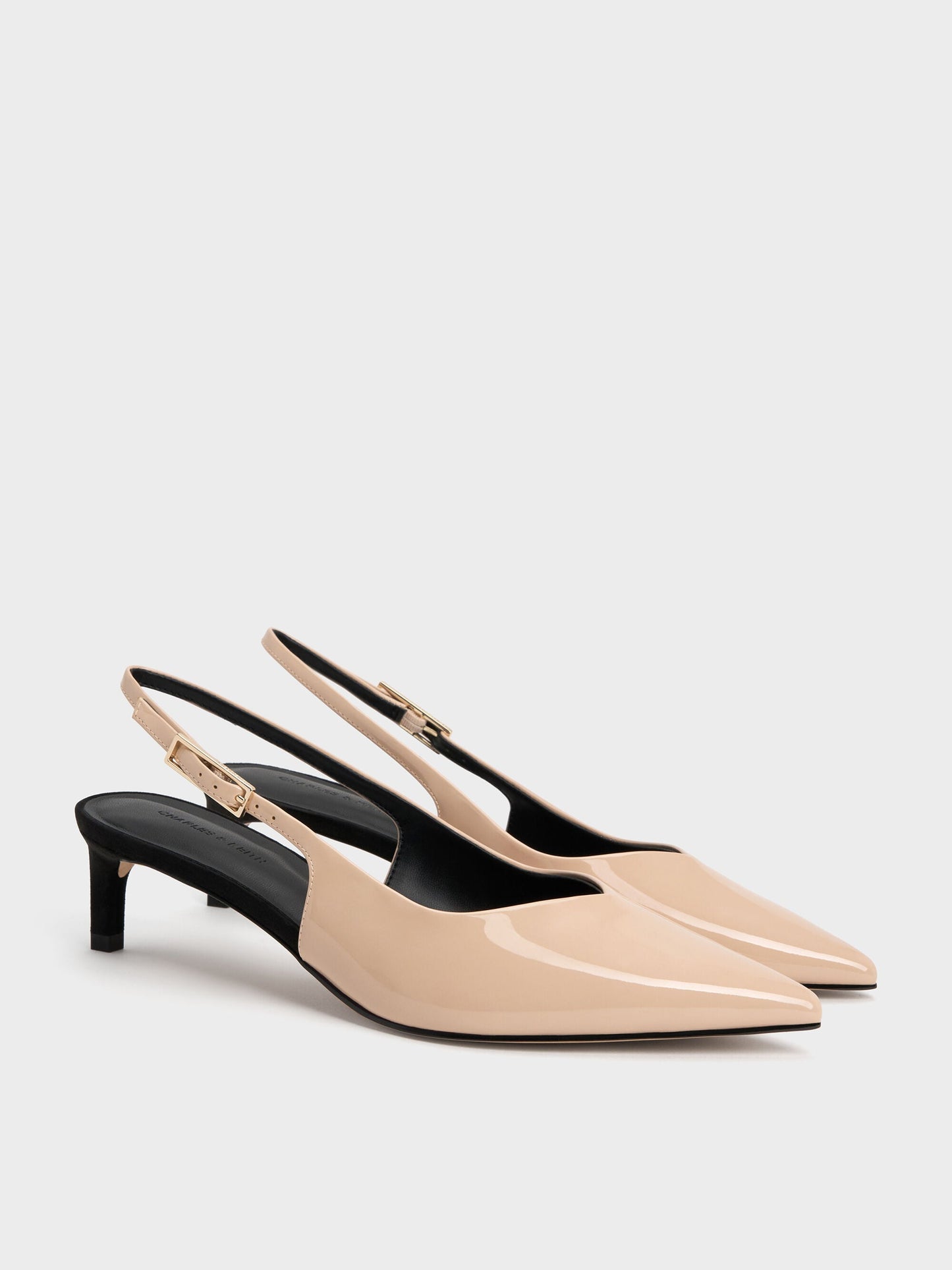 Luciana Patent Slingback Kitten Heels - Nude | CHARLES & KEITH