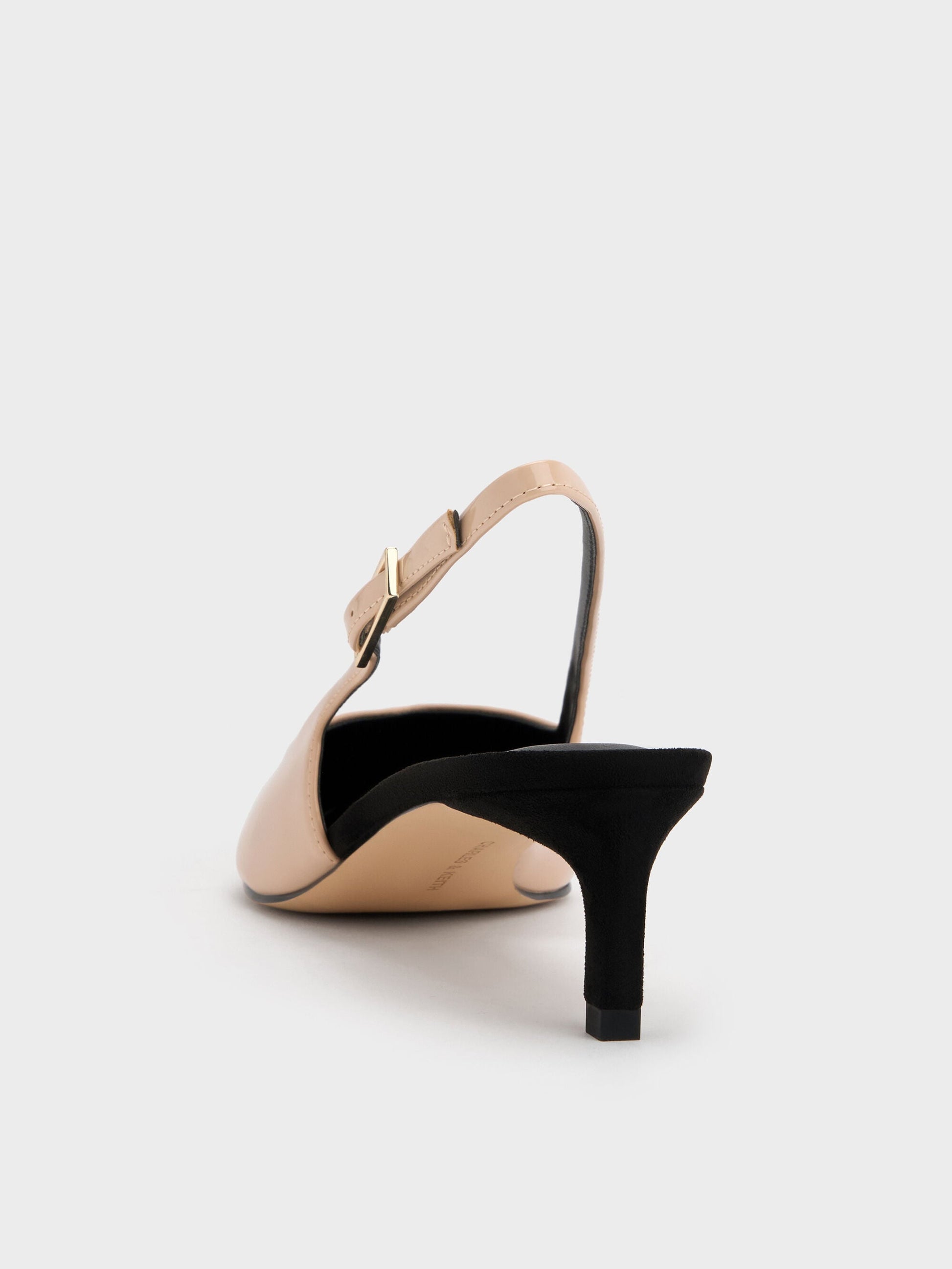 Luciana Patent Slingback Kitten Heels - Nude | CHARLES & KEITH