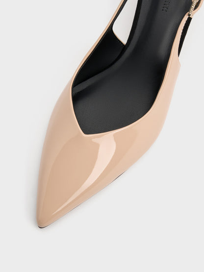 Luciana Patent Slingback Kitten Heels - Nude | CHARLES & KEITH
