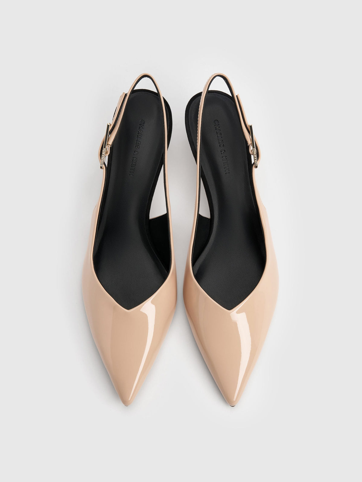 Luciana Patent Slingback Kitten Heels - Nude | CHARLES & KEITH