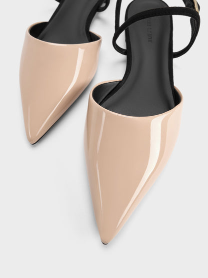 Luciana Patent Faux Suede Pointed Slingback Flats - Nude | CHARLES & KEITH
