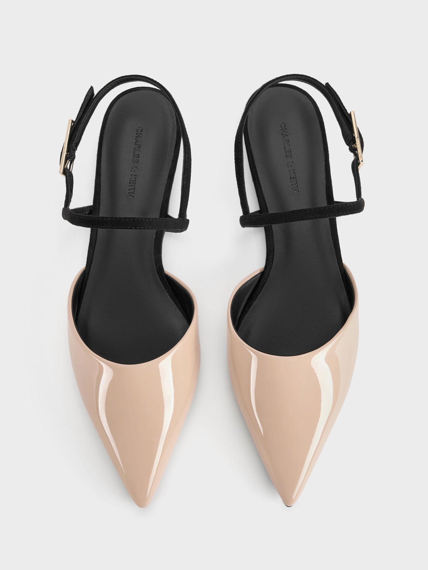 Luciana Patent Faux Suede Pointed Slingback Flats - Nude | CHARLES & KEITH