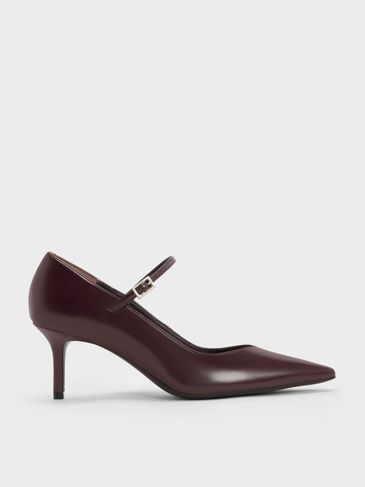 Pointed Mary Jane Pumps - Maroon | CHARLES & KEITH
