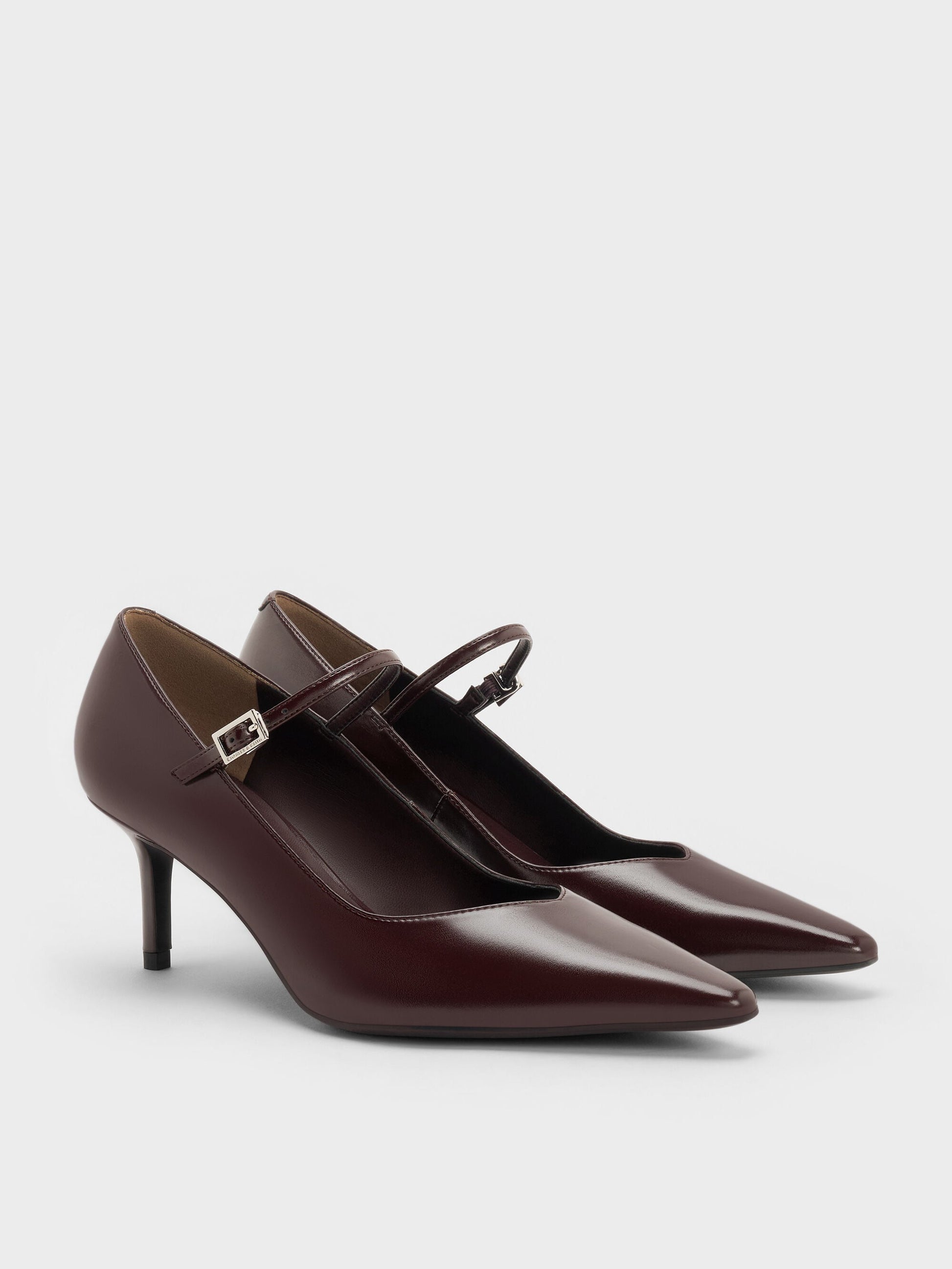 Pointed Mary Jane Pumps - Maroon | CHARLES & KEITH