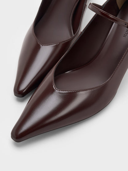 Pointed Mary Jane Pumps - Maroon | CHARLES & KEITH