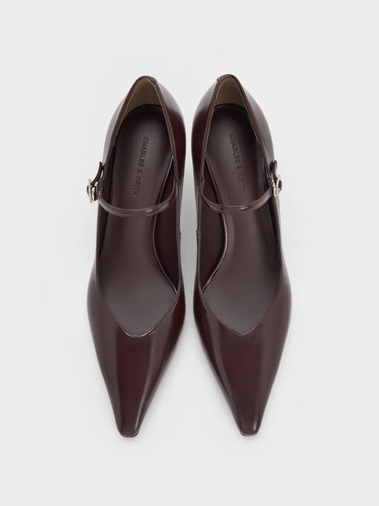 Pointed Mary Jane Pumps - Maroon | CHARLES & KEITH