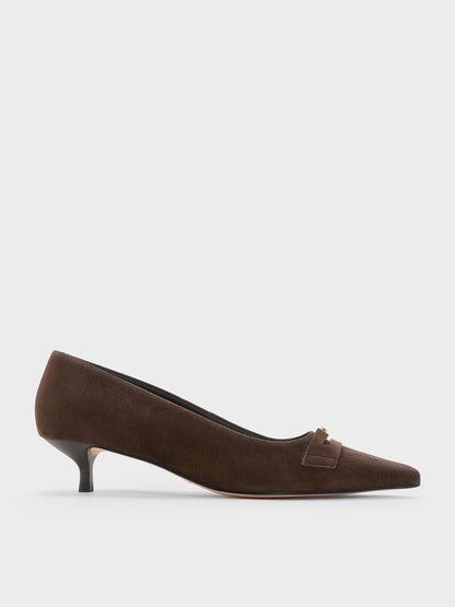 Georgina Suede Kitten Heels - Dark Brown Textured | CHARLES & KEITH
