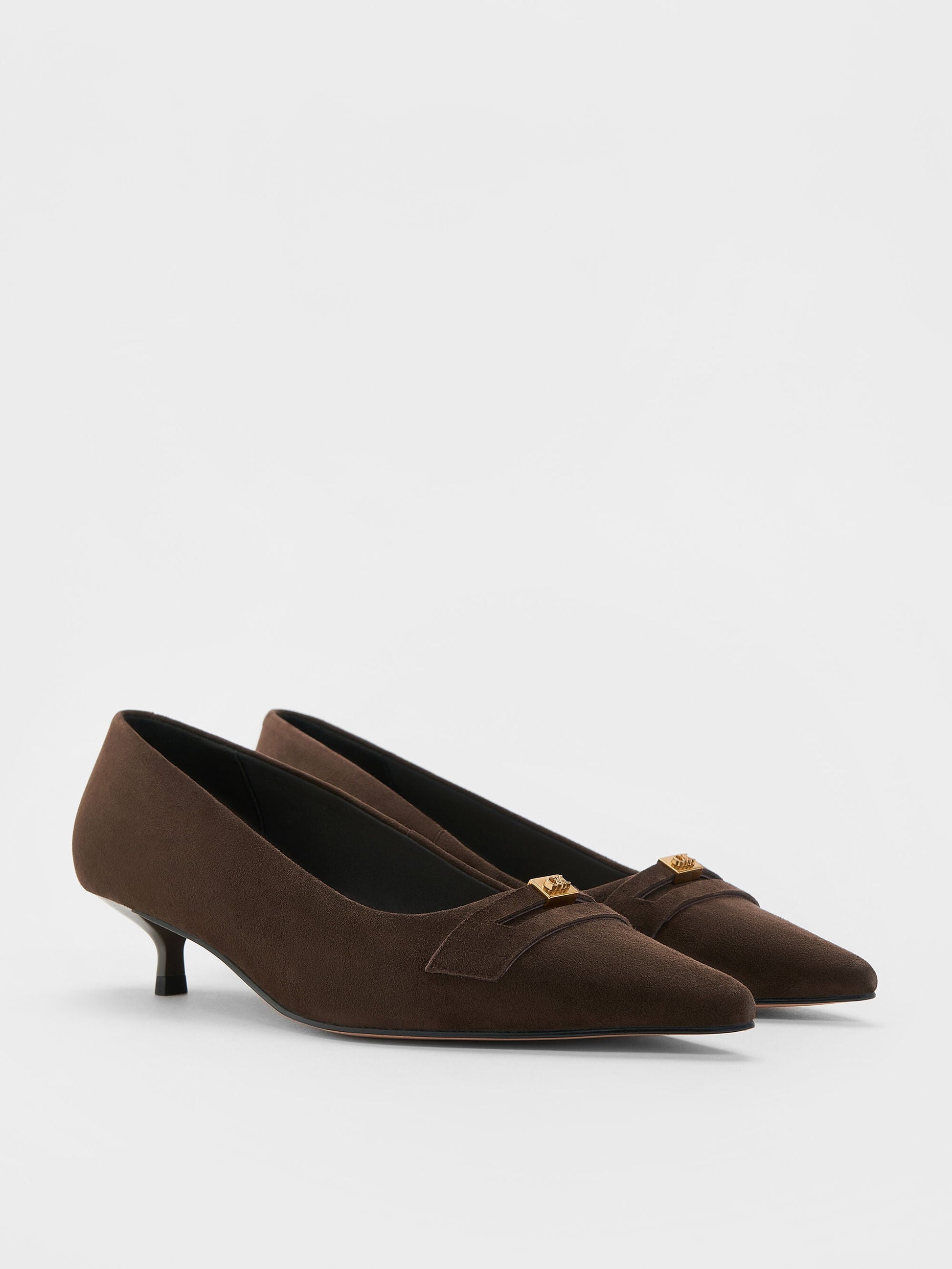 Georgina Suede Kitten Heels - Dark Brown Textured | CHARLES & KEITH