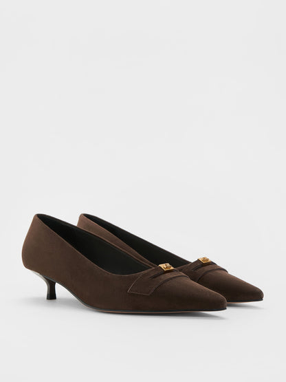 Georgina Suede Kitten Heels - Dark Brown Textured | CHARLES & KEITH