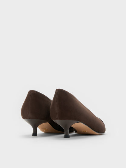 Georgina Suede Kitten Heels - Dark Brown Textured | CHARLES & KEITH