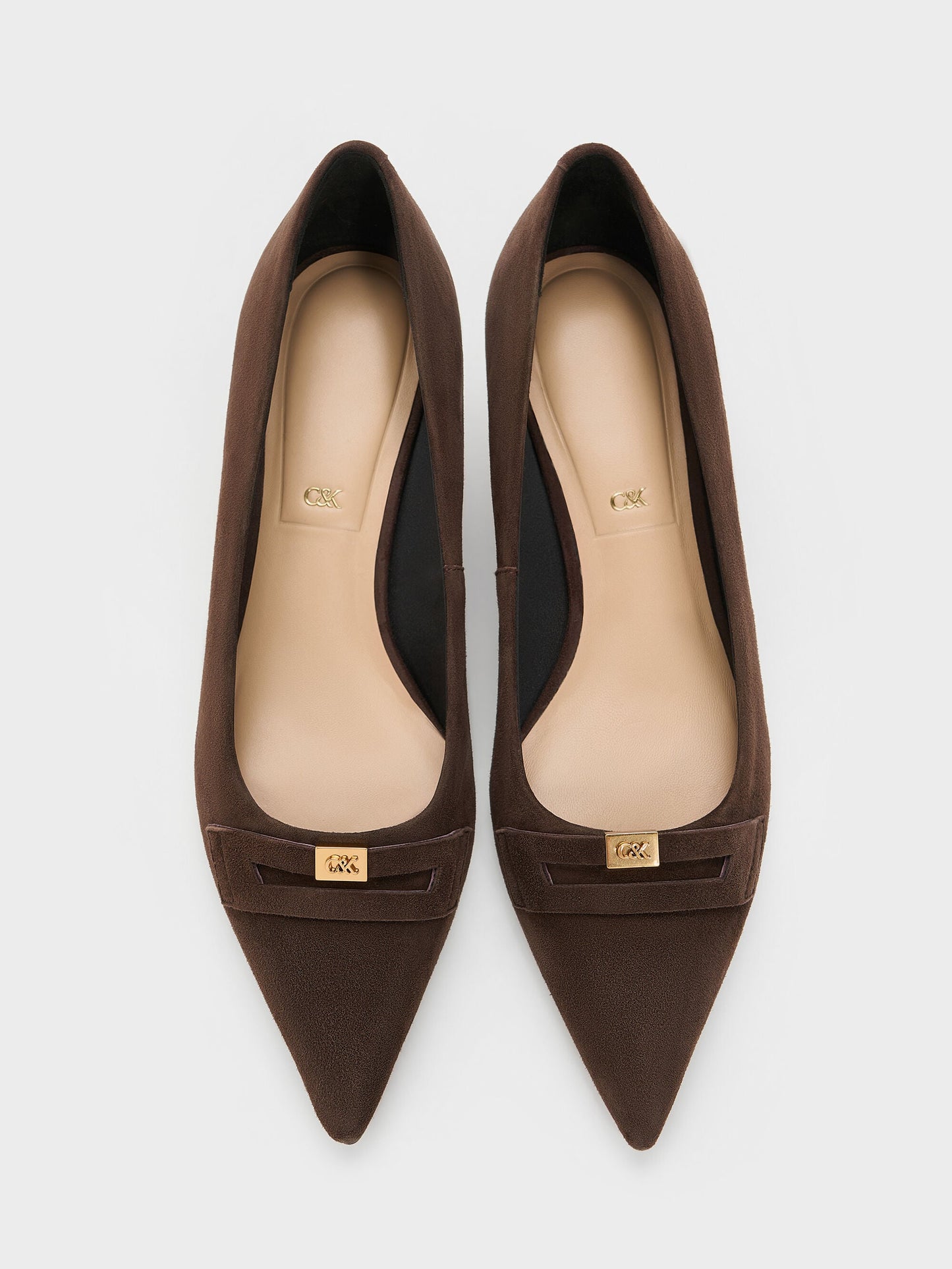Georgina Suede Kitten Heels - Dark Brown Textured | CHARLES & KEITH